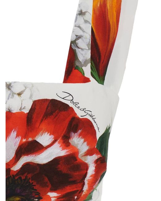 Dolce & Gabbana Red Croped Top With Square Neck And All-Over Floral Design