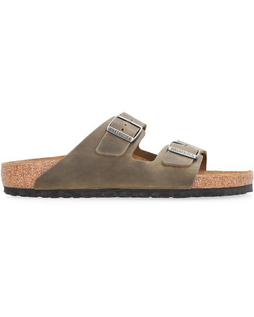 Birkenstock Brown Leather Slides With Buckle for men
