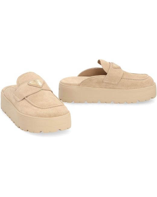 Prada Natural Suede Mules