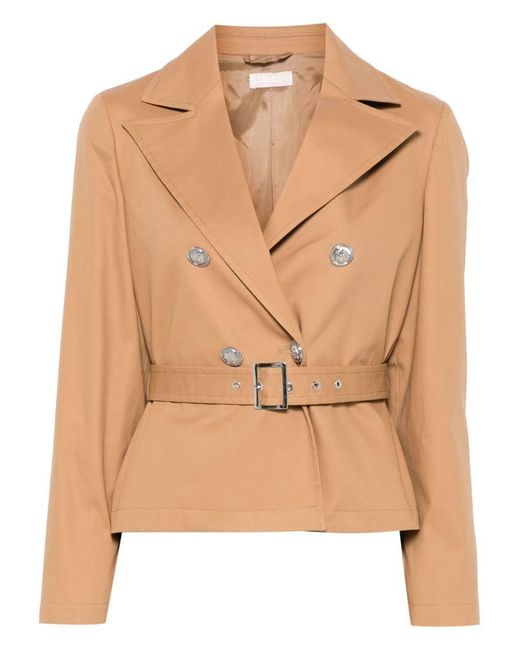 Liu Jo Natural Camel Double-Breasted Short Trench Coat