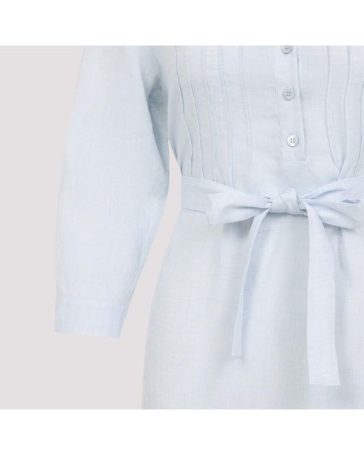 Peserico Blue Light Linen Chemisier Midi Dress