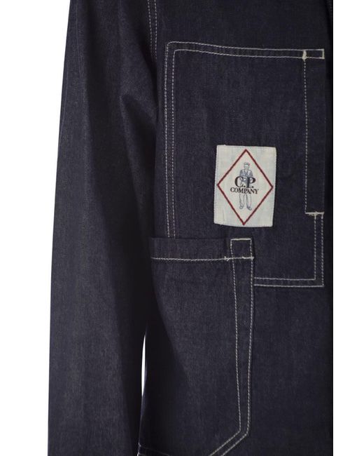 C P Company Blue Cotton Denim Jacket for men