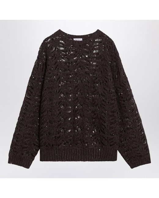Brunello Cucinelli Black Perforated Sweater With Micro Sequins