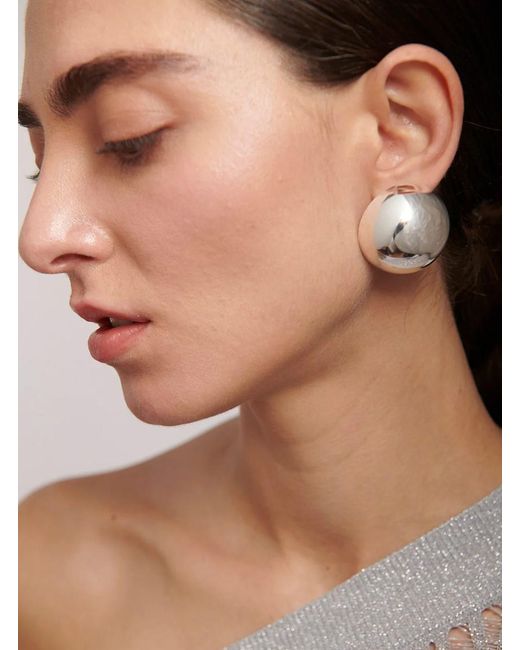 FEDERICA TOSI Gray 'Luna' Metallic Earings With Rear Butterfly Clasp Closure And Circular Design
