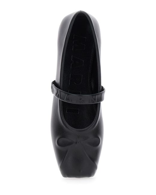 Marni White Ballerinas With Embossed Bow Detail On The Front