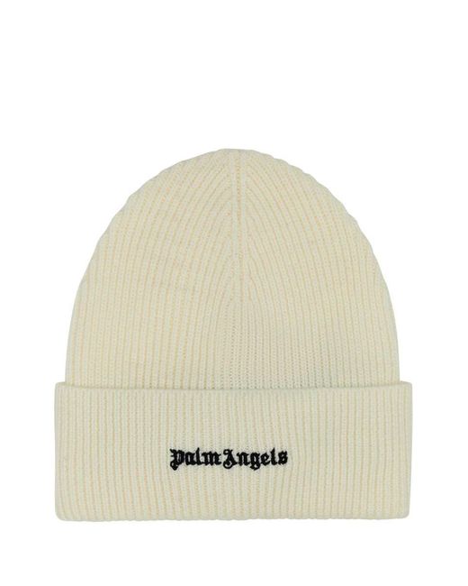 Palm Angels Natural Ivory Cotton Beanie Hat for men