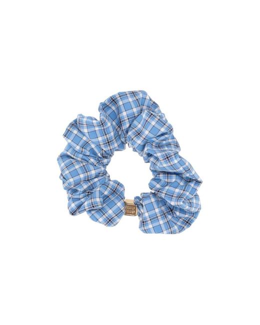 Miu Miu Blue Check Cotton Scrunchie