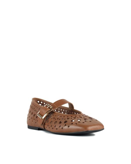 Ash Brown Ballerina With Perforated Leather Upper