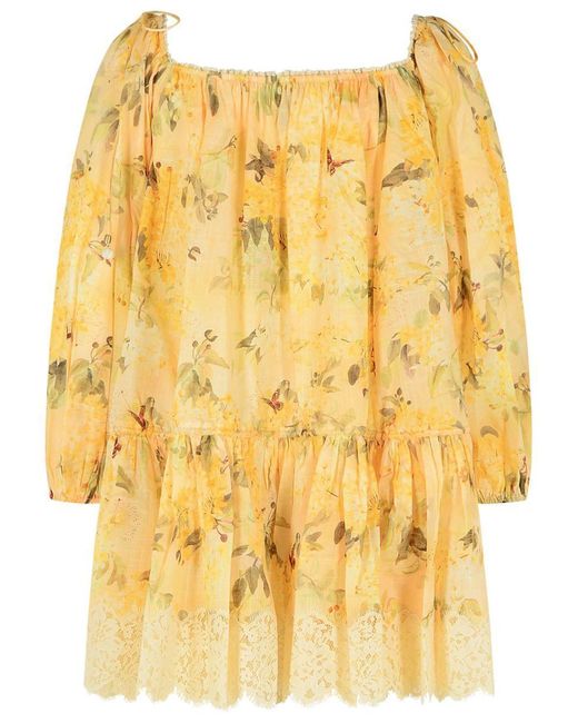 Zimmermann Yellow 'Cascadian' Cotton Mini Dress 'Botanical Flora'