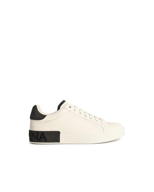 Dolce & Gabbana White 'Portofino' Calf Leather Sneakers for men