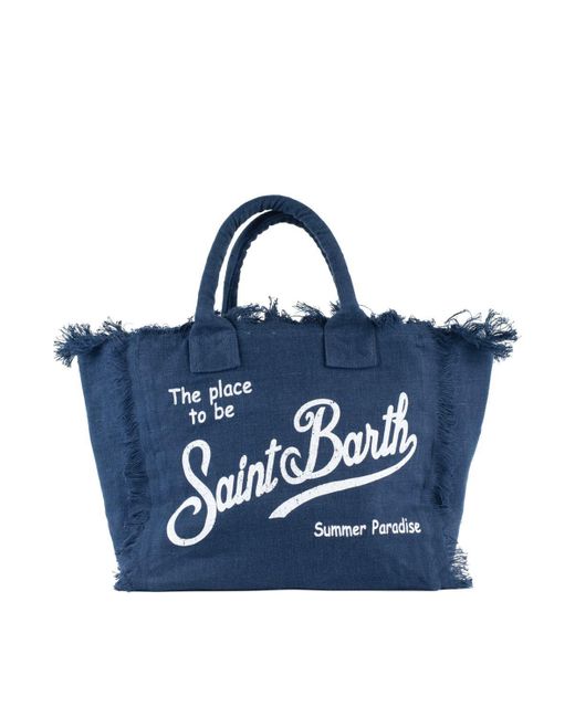 Mc2 Saint Barth Blue Linen Shoulder Bag