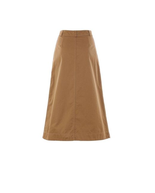 Saint Laurent Natural Buttoned Cotton Serge Midi Skirt