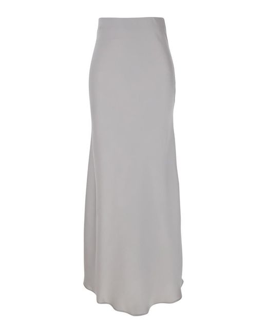 Plain Gray Long Skirt With Ruffle Detail