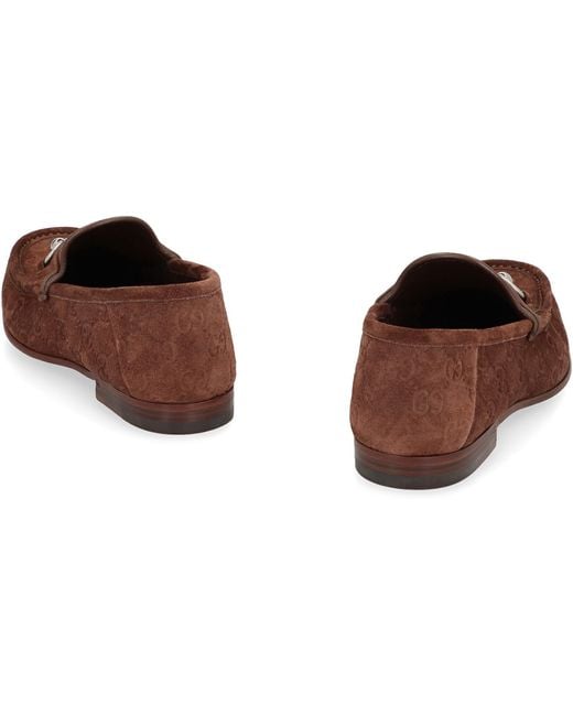 Gucci Brown Horsebit 1953 Suede Loafers for men