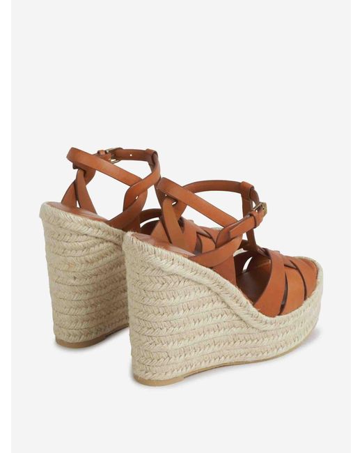 Saint Laurent Brown Tribute Wedge Espadrilles