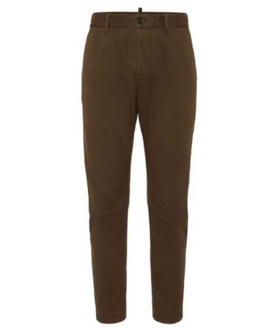DSquared² Brown Cotton Blend Elastic Trousers for men