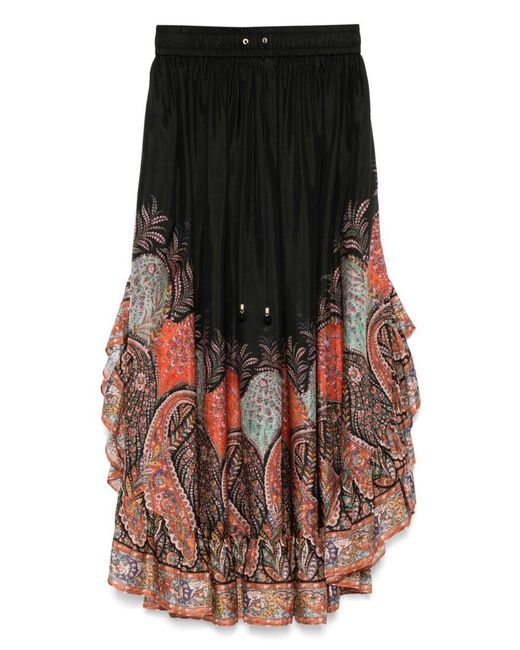 Zimmermann Black Maxi Silk Skirt With Rhiannon Ruffles
