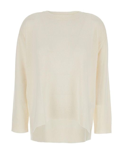 P.A.R.O.S.H. White Crewneck Sweater With Asymmetric Hem
