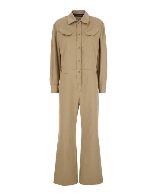FEDERICA TOSI Natural Jumpsuit With Patch Pockets On The Chest And Belt Loops On The Waist
