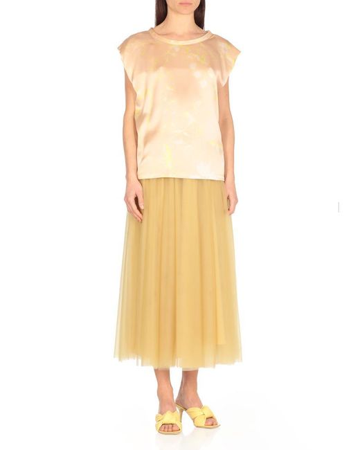 Fabiana Filippi Natural Sleeveless Silk Top With All-Over Contrasting Color Pattern