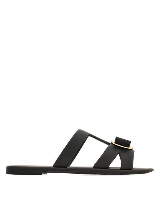 Ferragamo Black New Vara Rubber Slides Shoes