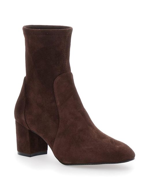 Stuart Weitzman Brown 'Yuliana' Ankle Boots With Medium Block Heel