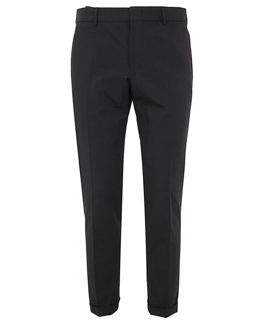 PT Torino Black Flat Front Trousers With Ergonomic Pockets for men
