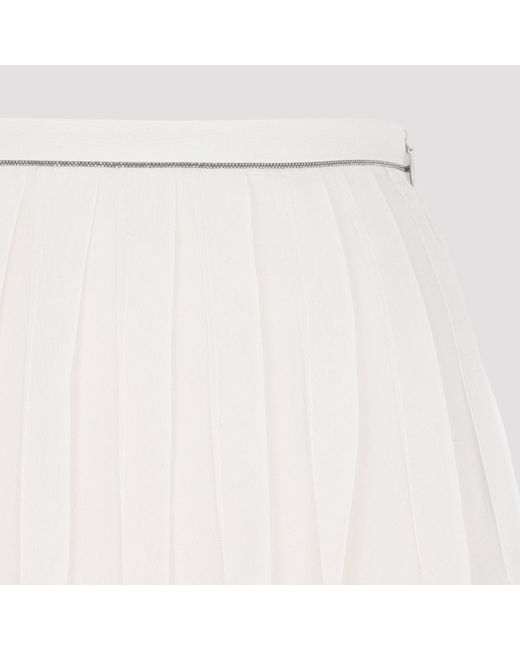 Brunello Cucinelli White Pleated Silk Midi Skirt