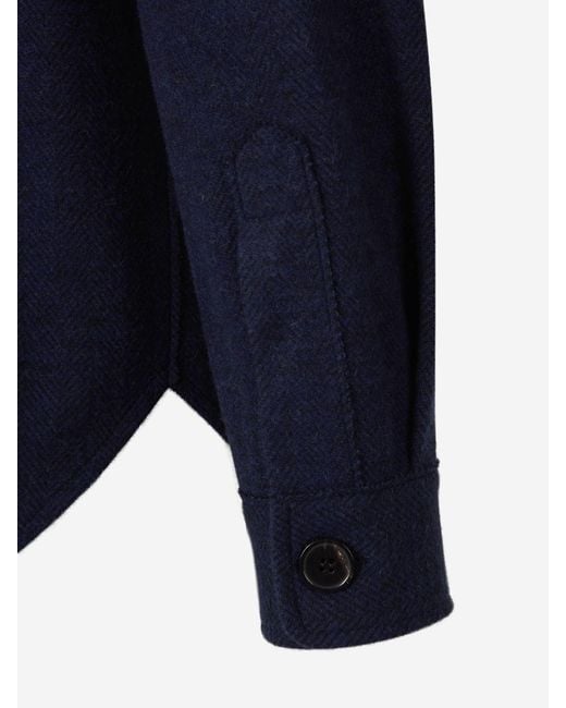 Harris Wharf London Blue Wool Shirt Jacket for men