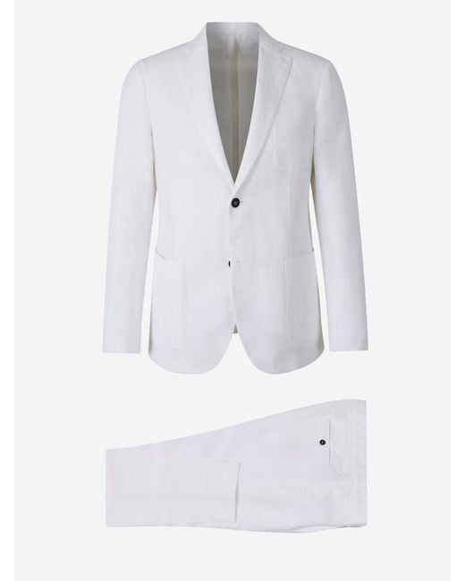 Incotex White Plain Linen Suit for men