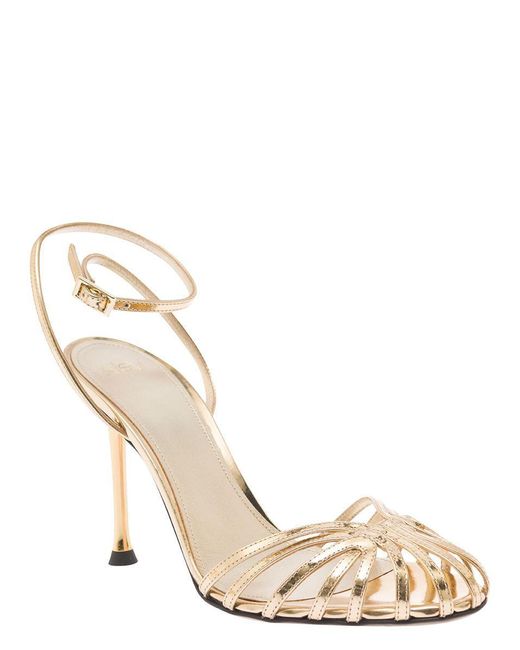 ALEVI Metallic 'Ally' Golden Sandals With Stiletto Heel