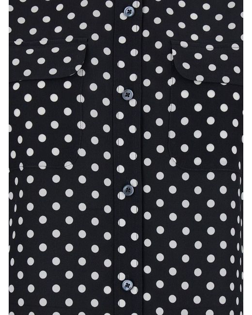 Equipment Black Shirt With All-Over Polka Dot Motif And Patch Pockets On The Chest