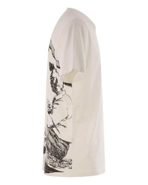 C P Company White Cotton T-Shirt With Print On The Back for men