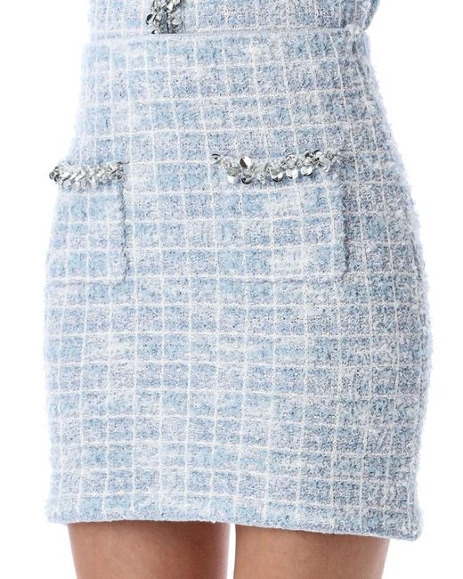Self-Portrait Blue Check Knit Mini Skirt With High Waist