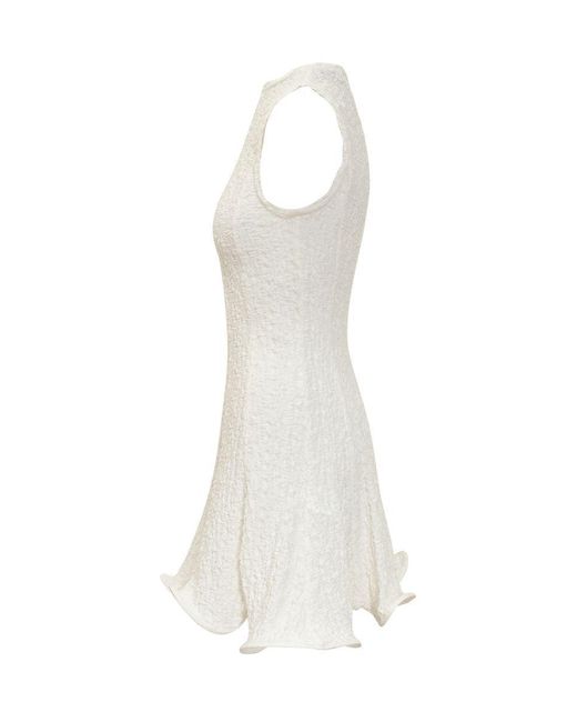 MSGM White Crinkled Cotton Blend Short Dress