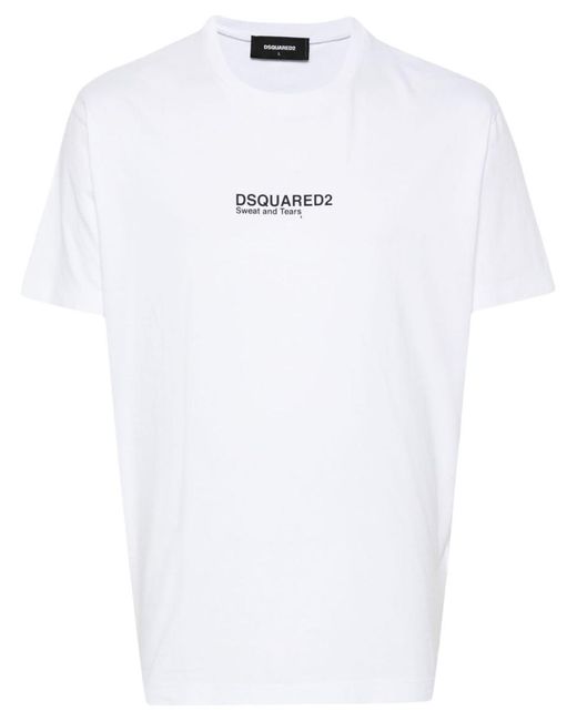 DSquared² White Cotton T-Shirt With Logo Writing for men