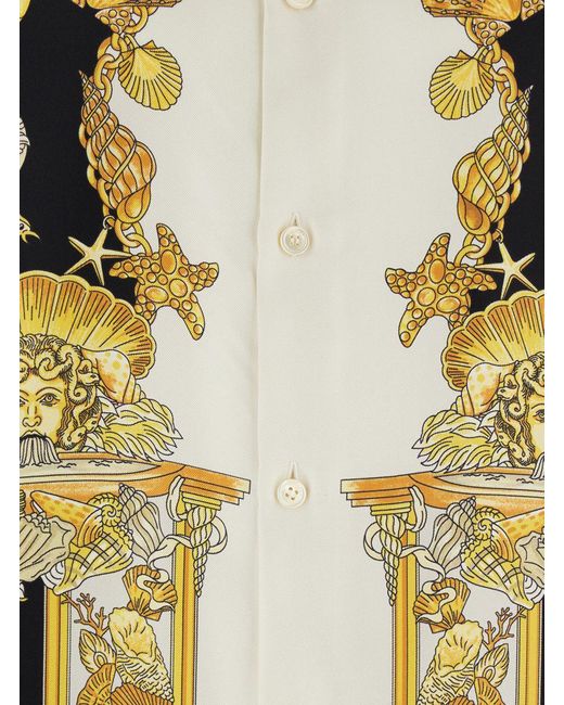Versace Yellow 'Coral Teater' Shirt With Classic Collar And All-Over Print for men