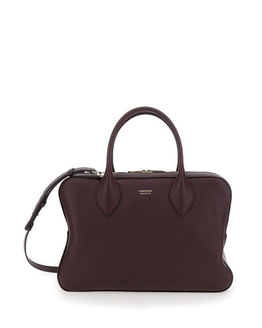 Ferragamo Purple 'Stella' Bordeaux Handbag With Removable Shoulder Strap And Logo Lettering On The Front