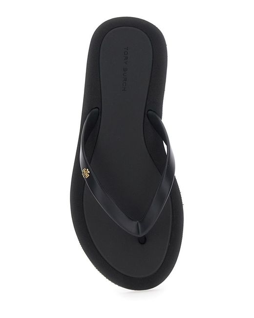 Tory Burch Black 'Kira' Flip Flops With Logoplaque