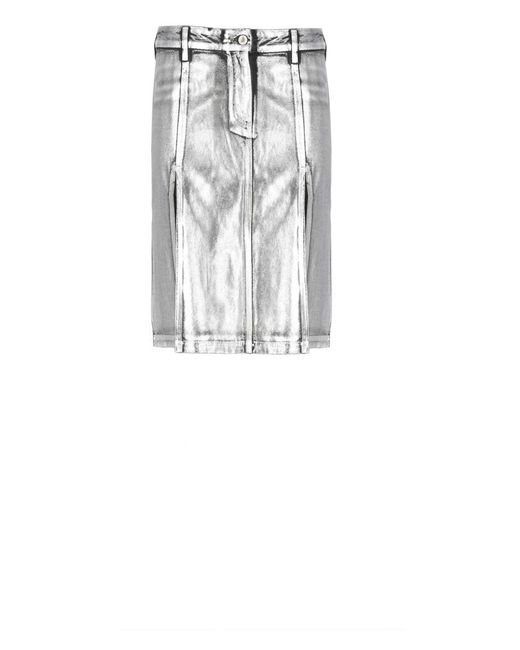 The Attico White Shiny Cotton Midi Skirt With Structured Silhouette