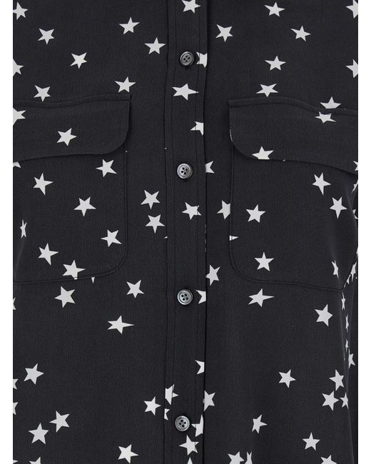 Equipment Black Shirt With All-Over Star Motif And Patch Pockets On The Chest