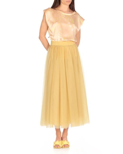 Fabiana Filippi Natural Sleeveless Silk Top With All-Over Contrasting Color Pattern