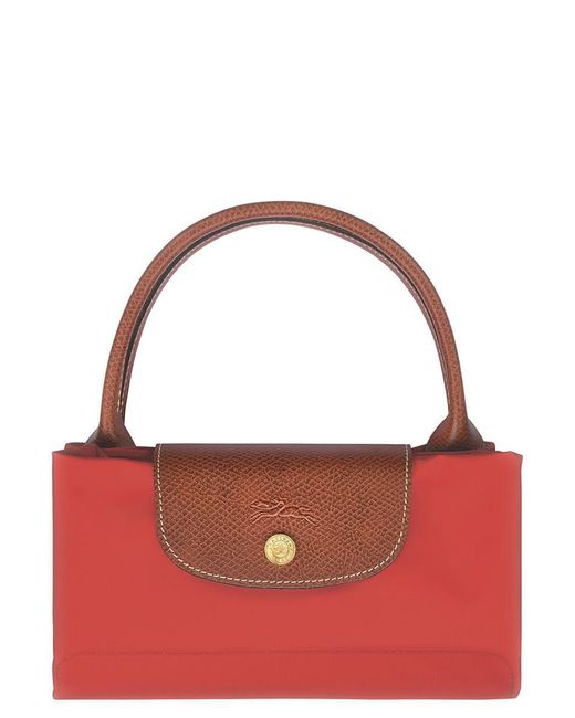 Longchamp Red 'Le Pilage Original' Medium Handbag With Embossed Logo On The Front