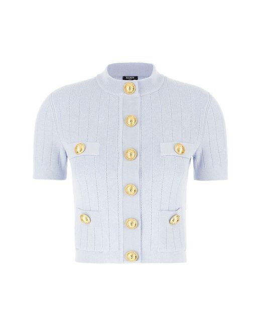 Balmain White Buttoned Crewneck Cardigan
