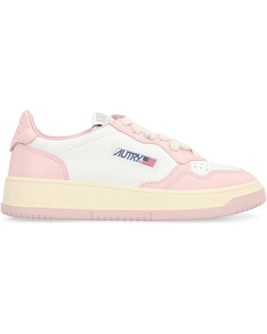 Autry Pink Medalist Leather Sneakers