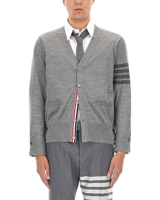 Thom Browne Gray -Bar" Cardigan for men