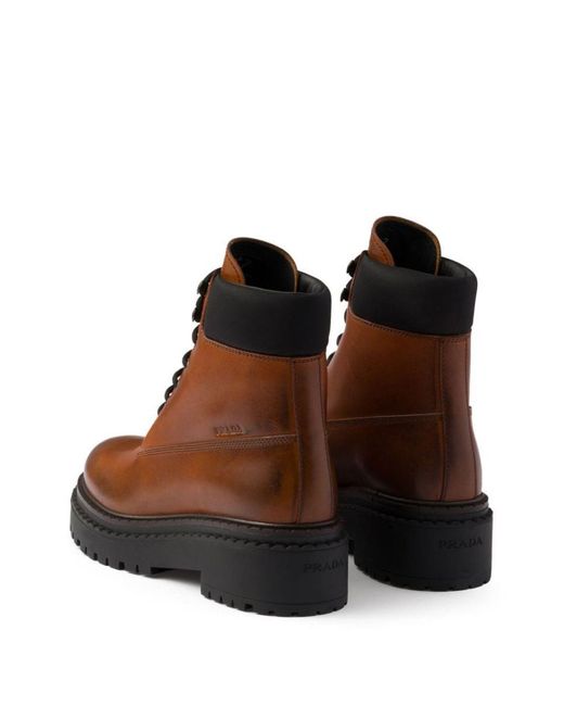 Prada Brown Leather And Re-Nylon Ankle Boots