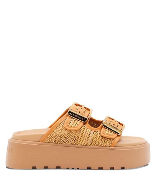Casadei Brown Leather Fabric Sandals