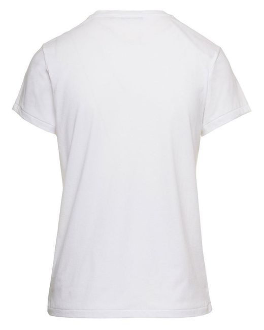 Polo Ralph Lauren White Crewneck T-Shirt With Contrasting Logo Embrodery