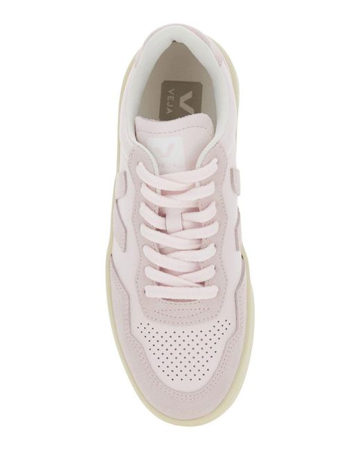 Veja White 'V90' Sneaker With Side Logo And Perforated Toe